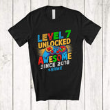MacnyStore - Personalized Level 7 Unlocked Awesome Since 2018; Lovely 7th Birthday Custom Name Gamer T-Shirt