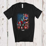 MacnyStore - Personalized Liberty Riding T-Rex; Lovely 4th Of July Vintage US Flag; Custom Name Patriotic T-Shirt
