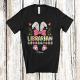 MacnyStore - Personalized Librarian; Lovely Bunny Egg Hunt Flowers; Custom Name Librarian Jobs Family T-Shirt