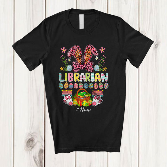 MacnyStore - Personalized Librarian; Proud Easter Flowers Leopard Bunny; Custom Name Librarian Family T-Shirt