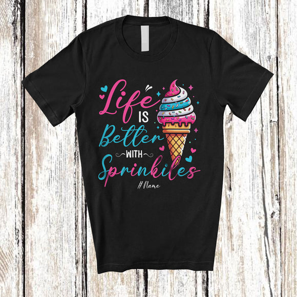 MacnyStore - Personalized Life Is Better With Sprinkles; Lovely Sweet Ice Cream Lover, Custom Name Family Group T-Shirt