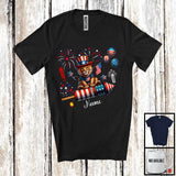 MacnyStore - Personalized Lion Riding Firecracker, Lovely 4th Of July USA Flag Custom Name, Zoo Animal T-Shirt