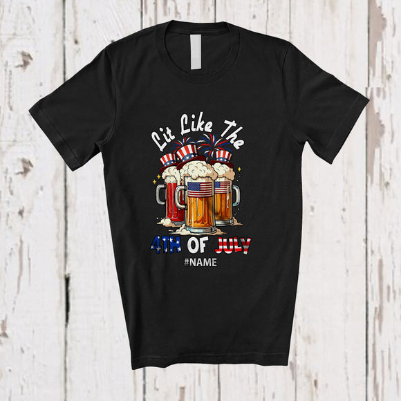 MacnyStore - Personalized Lit Like The 4th of July; Funny Three Beer Glasses Drinking Patriotic Lover T-Shirt