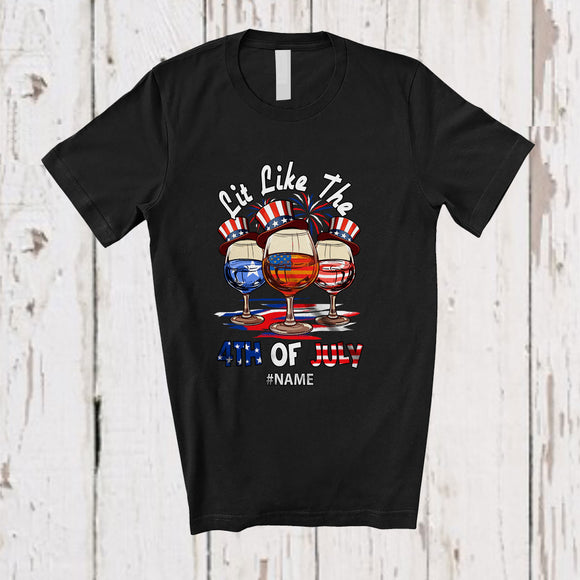 MacnyStore - Personalized Lit Like The 4th of July; Funny Three Rum Glasses Drinking Patriotic Lover T-Shirt