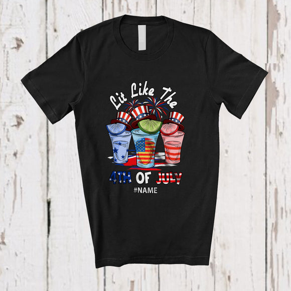 MacnyStore - Personalized Lit Like The 4th of July; Funny Three Tequila Glasses Drinking Patriotic Lover T-Shirt
