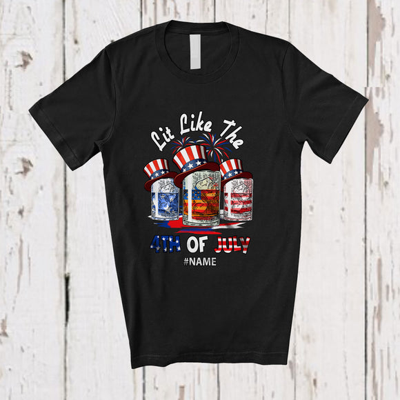 MacnyStore - Personalized Lit Like The 4th of July; Funny Three Whiskey Glasses Drinking Patriotic Lover T-Shirt