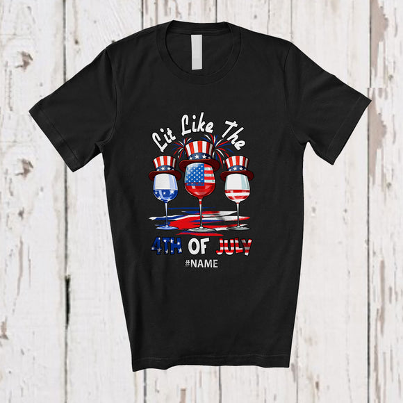 MacnyStore - Personalized Lit Like The 4th of July; Funny Three Wine Glasses Drinking Patriotic Lover T-Shirt