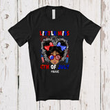 MacnyStore - Personalized Little Miss 4th Of July; Lovely Custom Name Afro Messy Bun Hair Firecrackers T-Shirt