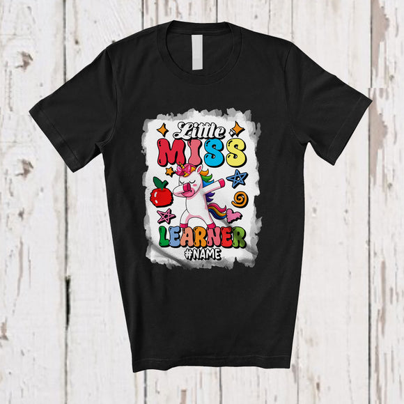 MacnyStore - Personalized Little Miss Learner; Amazing Back To School Unicorn; Custom Name Librarian Teacher T-Shirt