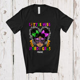 MacnyStore - Personalized Little Miss Mardi Gras; Lovely Custom Name Afro Messy Bun Hair Mask; Parades T-Shirt