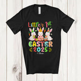 MacnyStore - Personalized Little's 1st Easter 2025; Joyful Birthday Three Bunnies Eggs Hunt; Custom Name Family T-Shirt