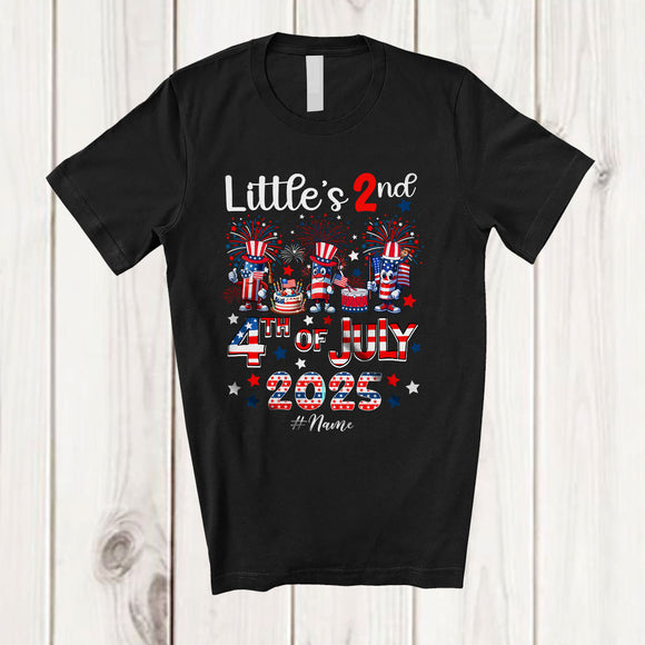 MacnyStore - Personalized Little's 2nd 4th of July 2025; Joyful Birthday Three Firecracker; Custom Name Patriotic T-Shirt