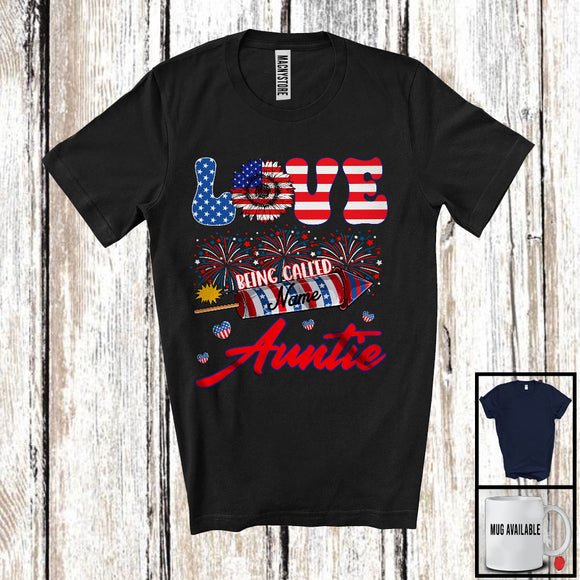 MacnyStore - Personalized Love Being Called Auntie, Proud 4th Of July USA Flag Custom Name Family, Patriotic T-Shirt