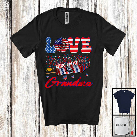 MacnyStore - Personalized Love Being Called Grandma, Proud 4th Of July USA Flag Custom Name Family, Patriotic T-Shirt