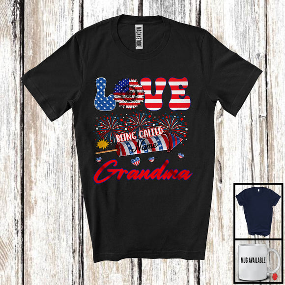 MacnyStore - Personalized Love Being Called Grandma, Proud 4th Of July USA Flag Custom Name Family, Patriotic T-Shirt