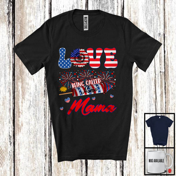 MacnyStore - Personalized Love Being Called Mama, Proud 4th Of July USA Flag Custom Name Family, Patriotic T-Shirt