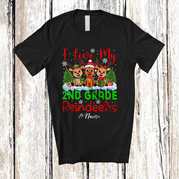 MacnyStore - Personalized Love My 2nd Grade Reindeers; Lovely Christmas Custom Name Teacher Three Reindeer T-Shirt