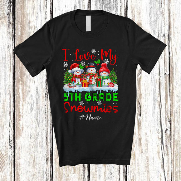 MacnyStore - Personalized Love My 5th Grade Snowmies; Lovely Christmas Custom Name Teacher Three Snowman T-Shirt