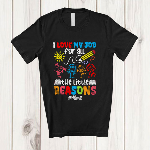 MacnyStore - Personalized Love My Job For Little Reasons; Joyful Back To School 100 Days; Custom Name Teacher T-Shirt