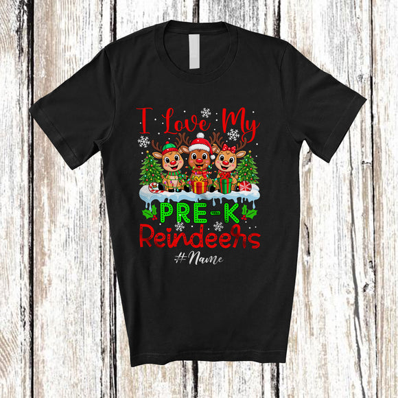 MacnyStore - Personalized Love My Pre-K Reindeers; Lovely Christmas Custom Name Teacher Three Reindeer T-Shirt
