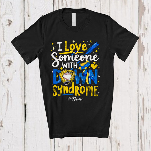 MacnyStore - Personalized Love Someone With Down Syndrome; Lovely Ribbon; Custom Name Baseball Player T-Shirt