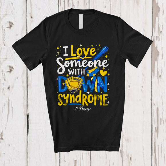 MacnyStore - Personalized Love Someone With Down Syndrome; Lovely Ribbon; Custom Name Softball Player T-Shirt