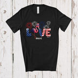 MacnyStore - Personalized Love; Adorable 4th Of July USA Flag Custom Name Flamingo Lover; Family Group T-Shirt