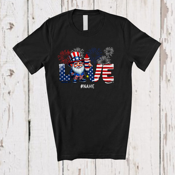 MacnyStore - Personalized Love; Adorable 4th Of July USA Flag Custom Name Gnome Lover; Family Group T-Shirt