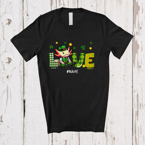 MacnyStore - Personalized Love; Adorable St Patrick's Day Custom Name Axolotl Holding Shamrock; Family T-Shirt