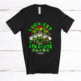 MacnyStore - Personalized Luckiest 4th Grade Squad; Lovely St. Patrick's Day 3 Gnomes; Custom Name Teacher T-Shirt