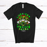 MacnyStore - Personalized Luckiest 7th Grade Squad; Lovely St. Patrick's Day 3 Gnomes; Custom Name Teacher T-Shirt
