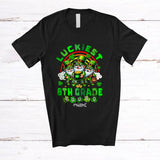 MacnyStore - Personalized Luckiest 8th Grade Squad; Lovely St. Patrick's Day 3 Gnomes; Custom Name Teacher T-Shirt