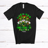 MacnyStore - Personalized Luckiest Kindergarten Squad; Lovely St. Patrick's Day 3 Gnomes; Custom Name Teacher T-Shirt