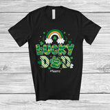MacnyStore - Personalized Lucky Dad; Happy St. Patrick's Day Dog Paws Dad Shamrock; Custom Name Family T-Shirt