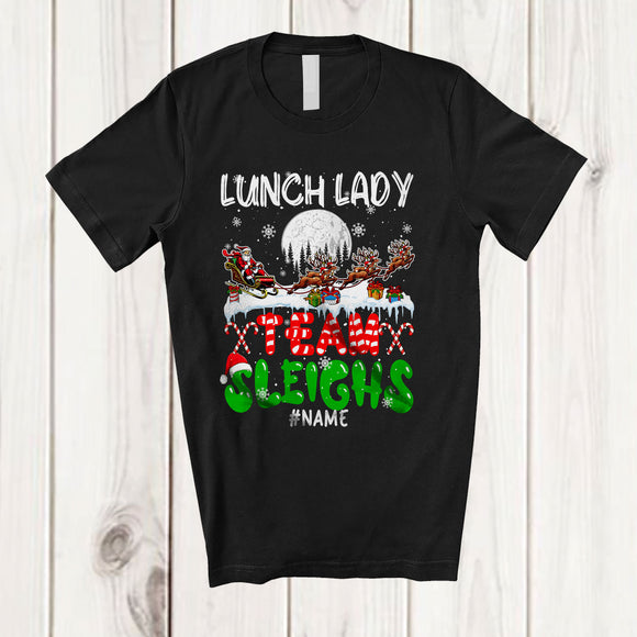 MacnyStore - Personalized Lunch Lady Team Sleighs; Joyful Christmas Santa Sled Reindeer; Custom Name Jobs T-Shirt