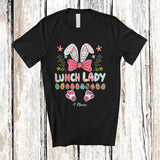 MacnyStore - Personalized Lunch Lady; Lovely Bunny Egg Hunt Flowers; Custom Name Lunch Lady Jobs Family T-Shirt