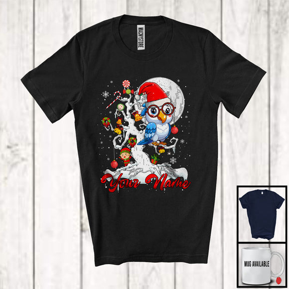 MacnyStore - Personalized Macaw Bird Santa On Christmas Tree, Adorable ELF Snow, Custom Name Bird Lover T-Shirt