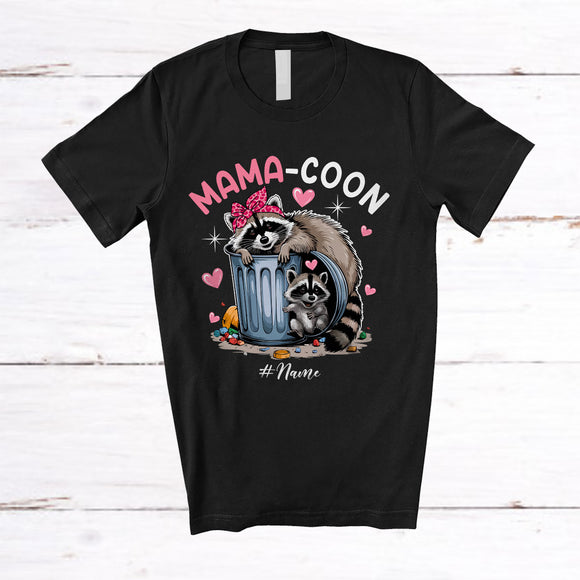 MacnyStore - Personalized Mama-Coon; Adorable Mother's Day Raccoon Trash Animal; Custom Name Family T-Shirt