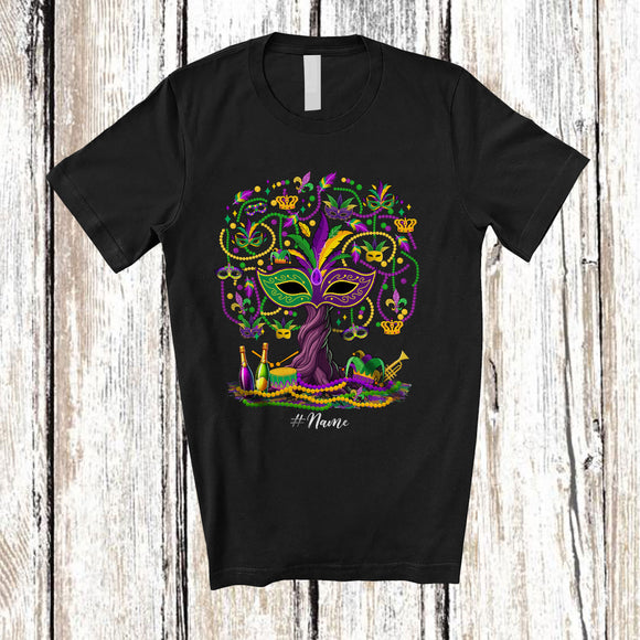 MacnyStore - Personalized Mardi Gras Masked Beads Tree; Joyful Custom Name New Orleans Festival Parade T-Shirt