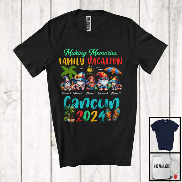 MacnyStore - Personalized Memories Custom Family Name Vacation Cancun, Lovely Summer 5 Gnomes On Beach T-Shirt