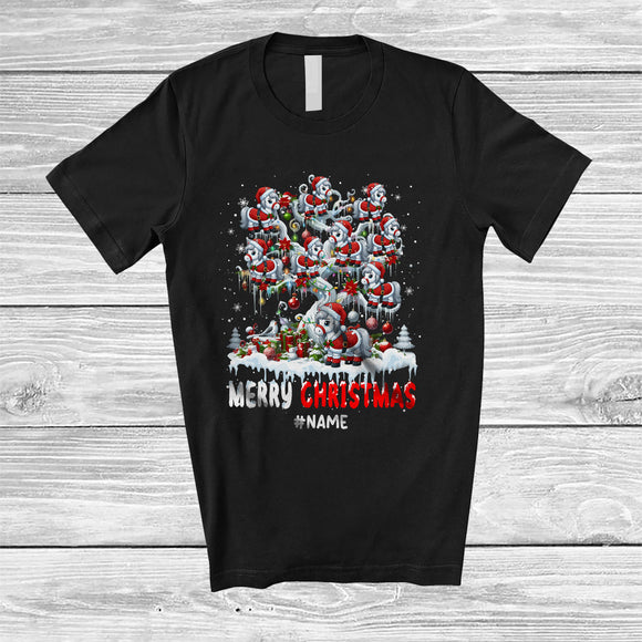 MacnyStore - Personalized Merry Christmas; Lovely Santa Horse On X-mas Tree; Custom Name Farmer Family T-Shirt