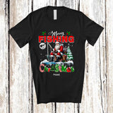 MacnyStore - Personalized Merry Fishing Christmas; Amusing X-mas Custom Name Santa Fishing; Snowing Family T-Shirt
