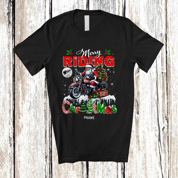 MacnyStore - Personalized Merry Riding Christmas; Amusing X-mas Custom Name Santa Riding; Snowing Family T-Shirt