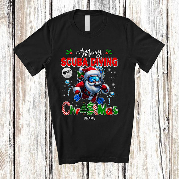 MacnyStore - Personalized Merry Scuba Diving Christmas; Amusing X-mas Custom Name Santa Snowing Family T-Shirt