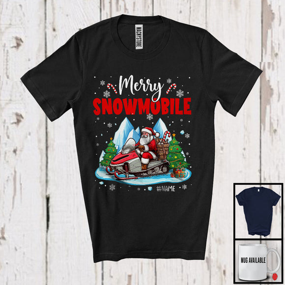 MacnyStore - Personalized Merry Snowmobile; Fantastic Christmas Custom Name Santa Snowmobile; Winter Outside T-Shirt