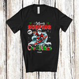 MacnyStore - Personalized Merry Surfing Christmas; Amusing X-mas Custom Name Santa Surfing; Snowing Family T-Shirt