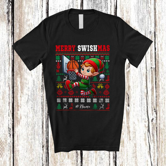 MacnyStore - Personalized Merry Swishmas; Amusing Christmas Elf Playing Basketball Player; Sweater Sport T-Shirt