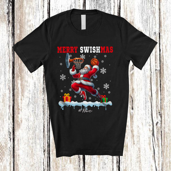 MacnyStore - Personalized Merry Swishmas; Amusing Christmas Santa Playing Basketball Player; Sport Team T-Shirt