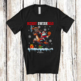 MacnyStore - Personalized Merry Swishmas; Amusing Christmas Santa Riding Reindeer Playing Basketball Player; Sport Team T-Shirt