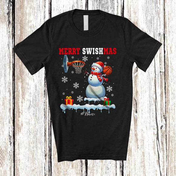 MacnyStore - Personalized Merry Swishmas; Amusing Christmas Snowman Playing Basketball Player; Sport Team T-Shirt